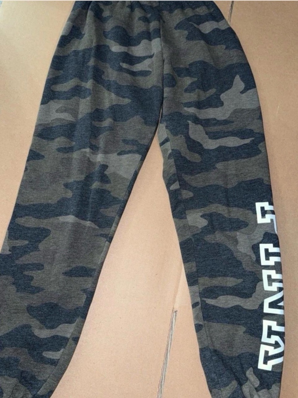 PINK Victoria's Secret Olive & Dark Green Camo Joggers with White Side Logo